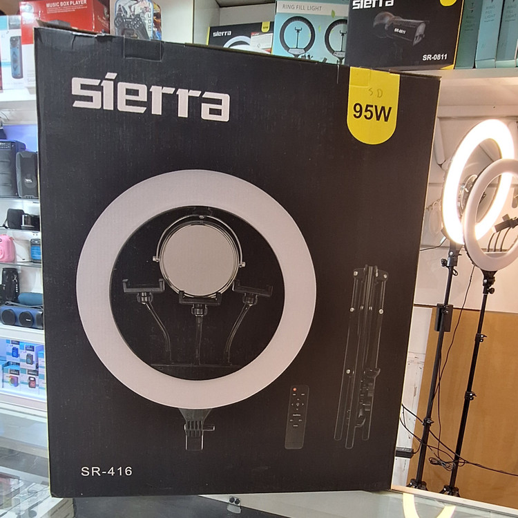 رینگ لایت 95 وات سه حالته sierra 416 به همراه ریموت و هولدر و آداپتور و آیینه و کیف