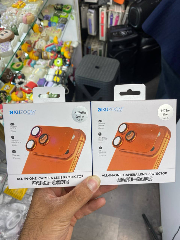 محافظ لنز دوربین kuzoom با پوشش کامل مناسب برای iPHONE 17 Pro (سیلور)
