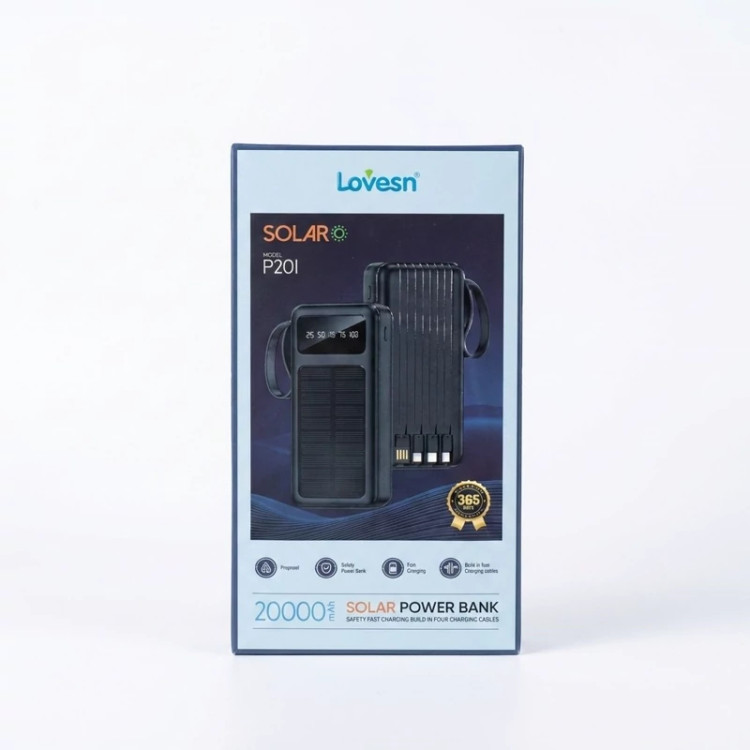 پاوربانک خورشیدی LOVESN مدل P201 ظرفیت 2۰ هزار میلی آمپر