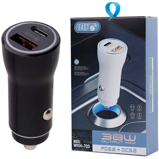شارژر فندکی فست شارژ WKN-703 QC3.0 3A PD 38W