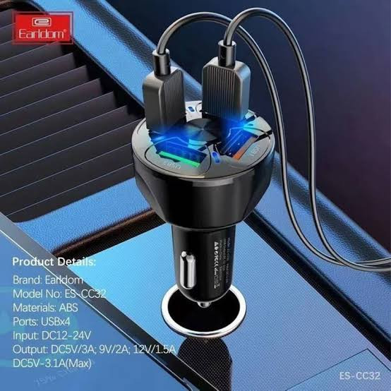 شارژر فندکی فست شارژ ماشین 3.1 آمپر ارلدام CC32