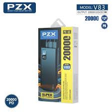 پاوربانک 20000 pzxمدل v80 فست شارژکابل سرخود دوگانه تایپ سی و لایتنینگ